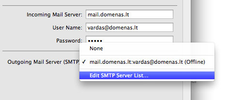 Pasirinkite Edit SMTP Server List
