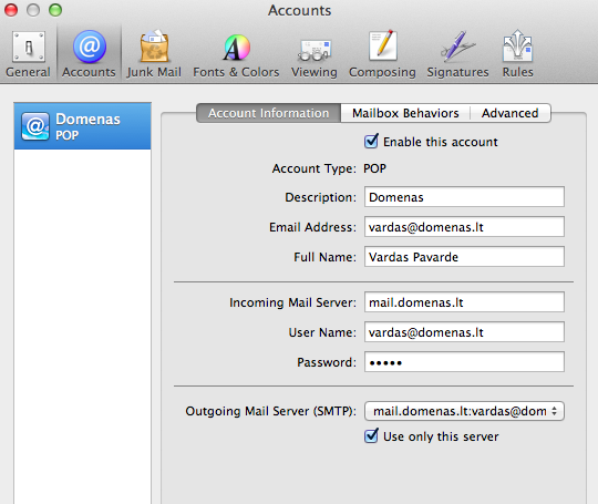 Pasirinkite Outgoing Mail Server(SMTP)